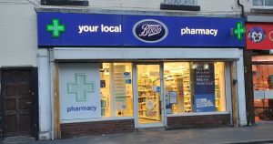 Front of a Boots pharmacy where Nicola, a Cancer Champion, works.